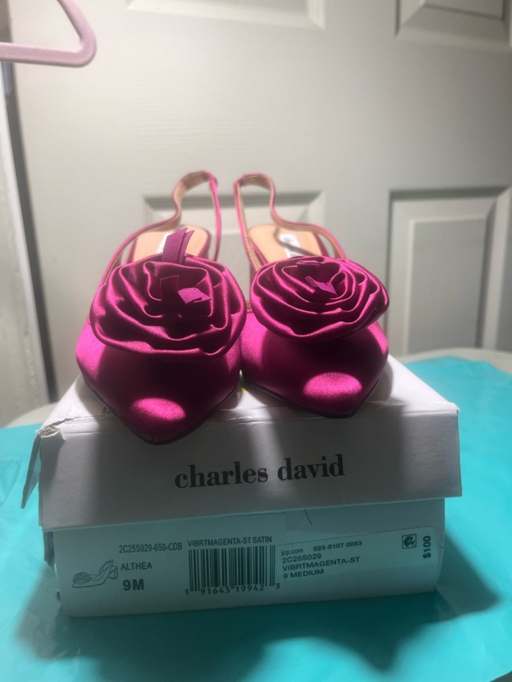 Charles David Fuchsia Satin D'Orsay Block Heels - Picture 8 of 9